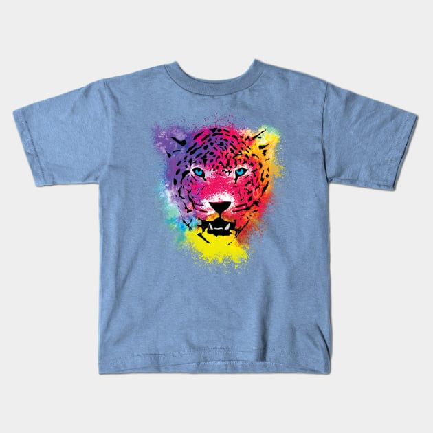 Colorful Tiger Face Vibrant Paint Splatters Kids T-Shirt by ddtk